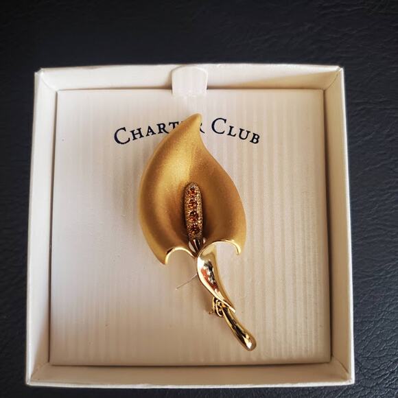 Charter Club Cala Lilly Brooch Gold Tone with Crystal Accents New in‎ Box - Picture 1 of 9